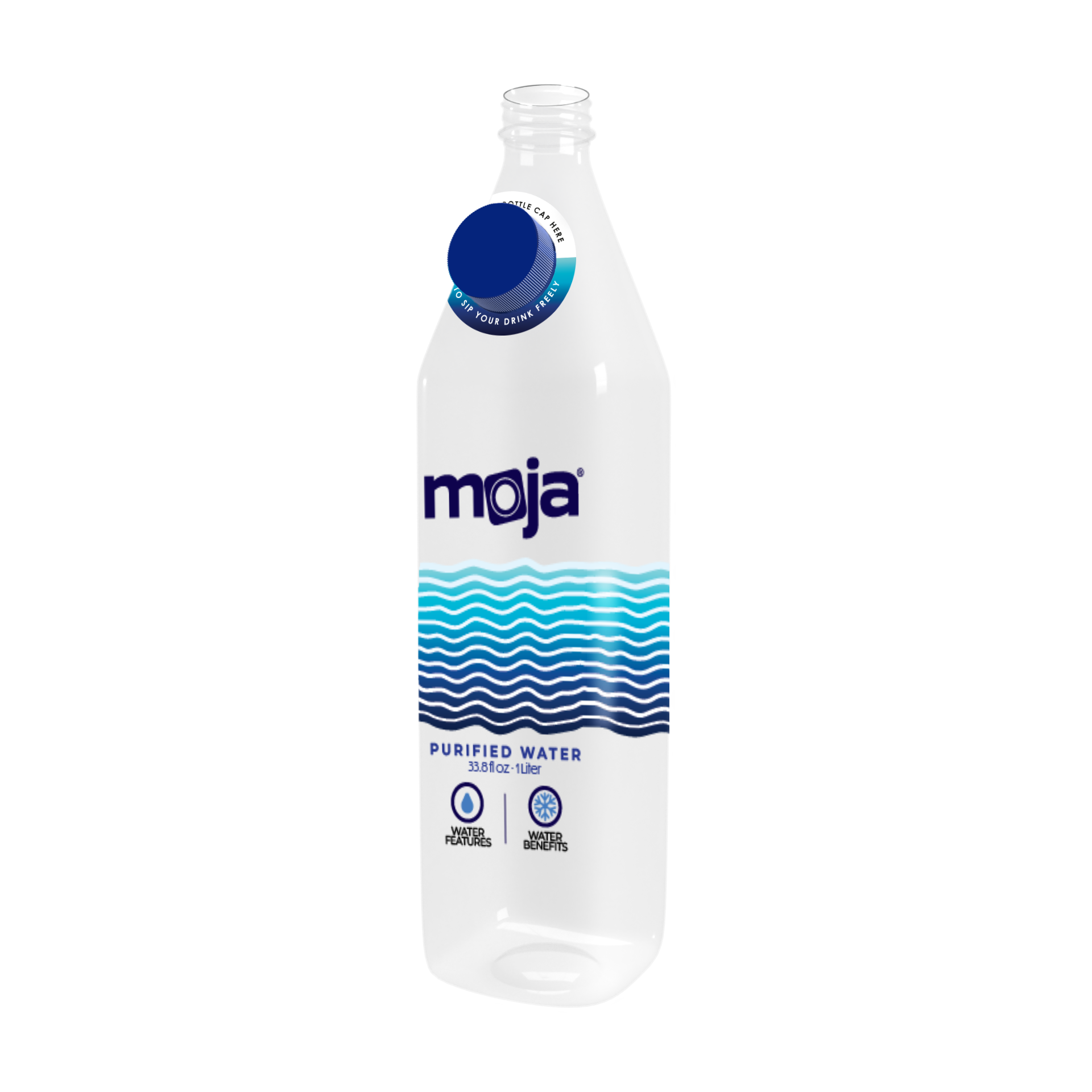 moja bottle showing cap stored in integrated pocket